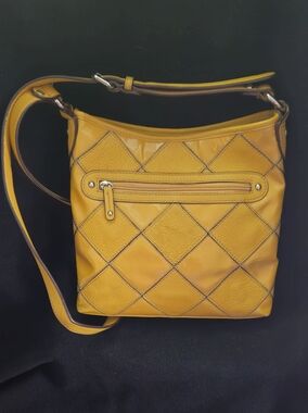 Tignanello Diamond Patterned Mustard Yellow/Gold Leather Crossbody Bag